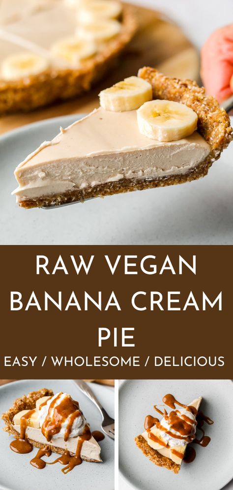 Raw Baking Recipes, Raw Vegan Dinners Main Dishes, Raw Vegan Banana Cream Pie, Raw Vegan Cookies Recipes, Raw Vegan Easy Recipes, Healthy Recipes Vegan Easy, Gluten Free Vegan Banana Recipes, Raw Vegan Recipes Dessert, Healthy Non Bake Desserts