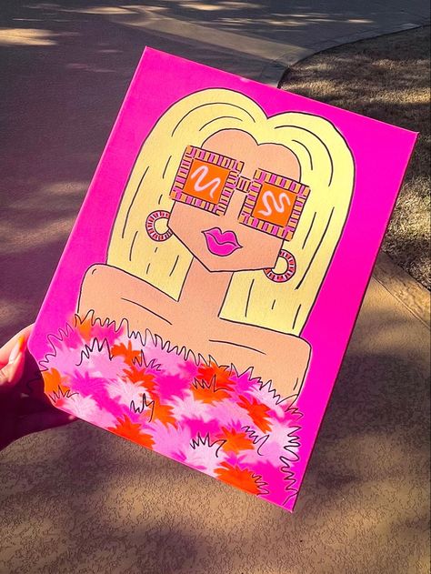 Fun College Paintings, Barbie Inspired Painting, Dorm Paintings Canvas Preppy, Good For The Plot Canvas, College Preppy Painting, Dorm Art Diy, College Dorm Canvas Painting, Preppy Dorm Painting, Funky Gal Painting