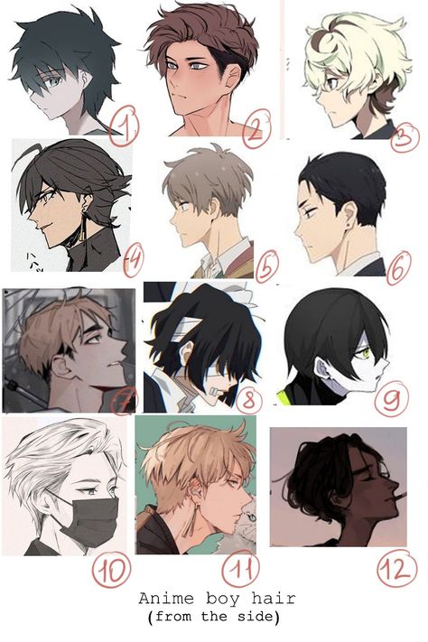 Cute Boy Hairstyles, Drawing Male Hair, Messy Hair Boy, Anime Haircut, Side View Drawing, Boy Sketch, Anime Boy Hair, Spiky Hair, Hair Sketch