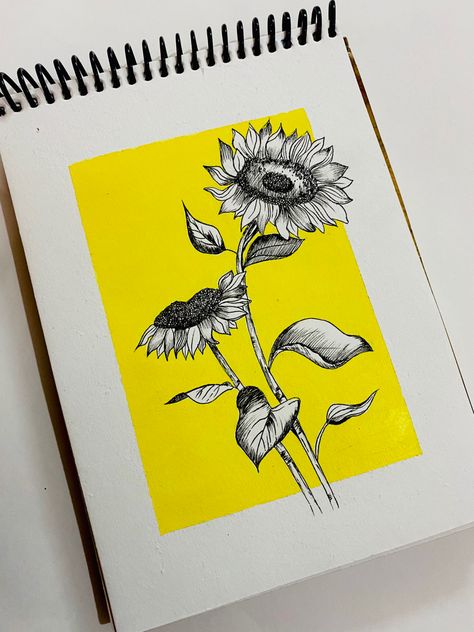 Sunflower🌻 Sunflower Sketch, Sunflower Sketches, Sunflower Illustration, Pen Art Work, Sunflower Drawing, African Paintings, Beautiful Art Paintings, Gouache Art, Abstract Art Painting Diy