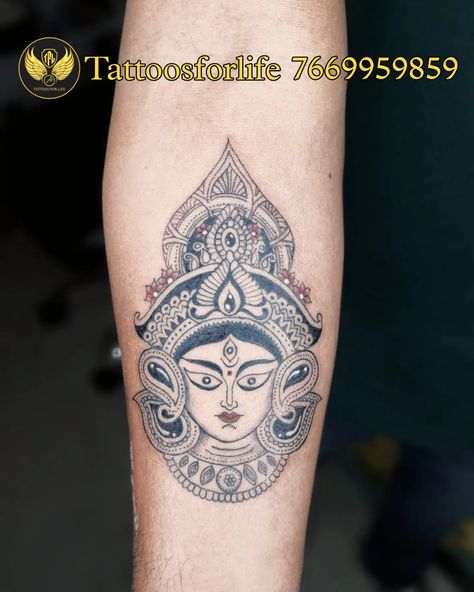 durga ma tattoo, armtattoo, religious tattoo Durga Ma Tattoo, Mata Tattoo, Durga Tattoo, Jack Tattoo, Ma Tattoo, Durga Ma, Durga Mata, Durga Ji, Religious Tattoo