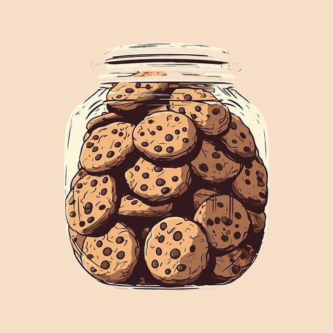 Cartoon Baked Goods, Cookies Aesthetic Drawing, Chocolate Chip Cookies Drawing, Cookie Jar Drawing, Chocolate Chip Cookies Aesthetic, Cookies Poster, Cookies Drawing, Cookie Cartoon, Baked Goods Desserts