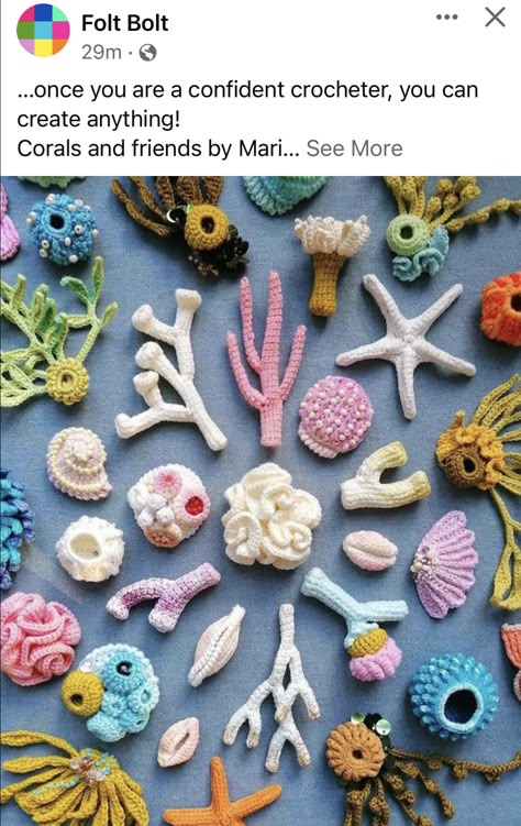 Crochet Coral Reef Pattern Free, Crochet Shells, Crochet Sea Creatures, Crochet Fish, Form Crochet, Sweater Crochet, Freeform Crochet, 자수 디자인, Fun Crochet Projects