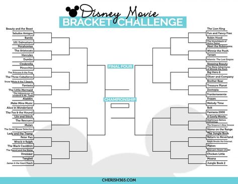 Disney Bracket Challenge, Disney Movie Bracket, Disney Bracket, Disney Movie Marathon List, Bracket Night, Journaling Entries, Disney Movie Marathon, Bracket Challenge, Disney Movie Collection