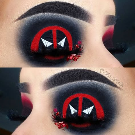 Deadpool Eye Makeup, Deadpool Makeup Halloween, Deadpool Eyeshadow, Deadpool Makeup Looks, Deadpool And Wolverine Makeup, Deadpool Makeup Eye, Deadpool Inspired Makeup, Halloween Eyeshadow Looks, Deadpool Makeup