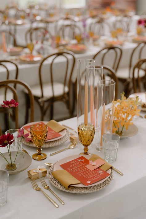 Get inspired by this stunning tablescape in sunset colours, designed by Trend Decor Event Design for a wedding at Sea Cider Farm and Ciderhouse. Perfect for adding warmth and elegance to your big day. Explore more decor ideas on my Wedding Decor Ideas board. Sunset Wedding Decorations, Sunset Themed Wedding Decor, Citrine Wedding, Sunset Colours, Decor Event, Wedding Tablescape, Sunset Wedding, Disco Balls, Sunset Colors