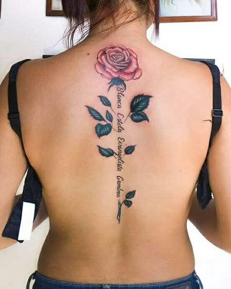 Spine Tattoos For Moms, Back Rose Tattoo Women Spine, Rose Back Tattoo Women, Rose Back Tattoo, Chest Piercing, Rose Tattoo On Back, Tattoo Spine, Back Tattoos Spine, Spinal Tattoo