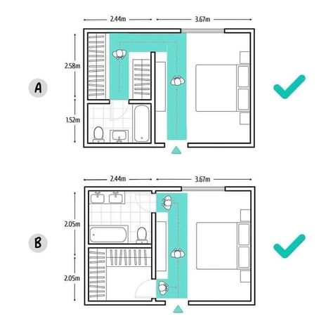 Interior Design Guidelines, Master Suite Floor Plan, Bedroom Layout Design, Hotel Room Design, House Layout Plans, Master Room, Bedroom Floor Plans, Design Del Prodotto, Bathroom Layout