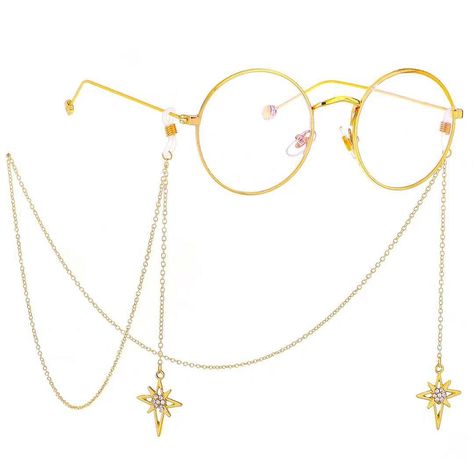 Eyeglass Necklace, Gold Glasses, Oc Inspo, I'm Broke, Cool Glasses, Cute Glasses, Fashion Eye Glasses, Accessories Gold, Star Chain