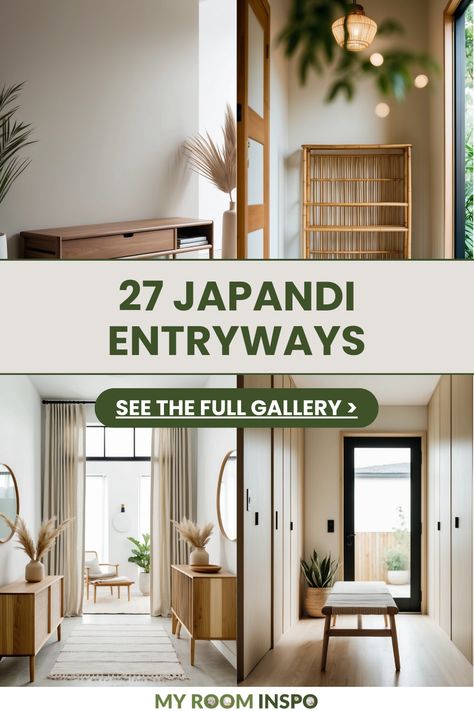 Discover 27 stunning Japandi entryway designs featuring minimalist decor and natural aesthetics in four images. Japandi Narrow Hallway, Entryway Ideas Japandi, Japandi Mudroom Design, Japandi Entryway Ideas, Foyer Japandi, Foyer Scandinavian, Japanese Entryway Ideas, Japanese Foyer, Japandi Foyer