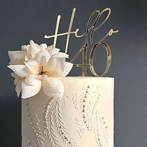 Estelle on Instagram: "Style and elegance on this 40th birthday cake! 😍 - - - - - - - #cake #cakes #cakesofinstagram #instacake #birthdaycakes #celebrationcake #buttercreamcakes #hello40 #40thbirthday #40thbirthdaycake #stylish #elegant #beautifulcake #cakedesign #cakedecorating #floralcakes #stenciledcakes #cakelove #cakeart #cakecakecake #caketrends #barkinganddagenhambakers #madeinbarkinganddagenham #barkinganddagenhamcakes #homebaked ##homebaker #homebakerofinstagram #estellejbakes" Hello 40 Birthday Cake, Birthday Cake Women, Cake Women, 40 Cake, 40th Birthday Cake, 40th Cake, Gold Birthday Cake, 60th Birthday Cakes, 40th Birthday Cakes