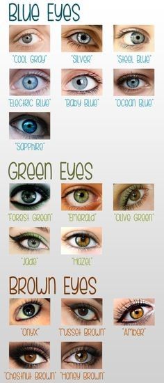 Reference Eye Color Facts, Pretty Eyes Color, Makeup Names, Eye Color Chart, Makijaż Smokey Eye, Hair Colours, Blue Eye Makeup, Pretty Eyes, Makeup Eyeliner