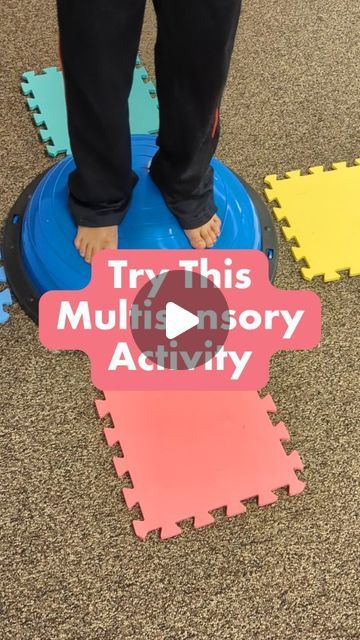 Rachel & Jessica on Instagram: "This multi-sensory activity works on: ⭐ Postural control and balance ⭐ Ocular motor skills ⭐ Visual motor skills ⭐ Force modulation ⭐ Sequencing and memory ⭐ Impulse control . Create a color visual chart. You can do this with a computer or hand make it. . Place colored items on the floor, like foam puzzle pieces or pieces of colored paper, that match the colors on the chart. . Have the child stand on a balance item, like a bosu or a balance beam. . Using a ball that has good bounce, like a racquetball, have them practice bouncing and catching with both hands. . Then help them read the color chart and as they read each color, bounce and catch the ball on the matching colored item on the floor. . There are lots of ways to modify this activity to meet specific Sensory Brushing Technique, Postural Control Activities For Kids, Visual Sensory Activities, Multi Sensory Activities, Working Memory Activities For Kids, Proprioceptive Activities For Kids, Occupational Therapy Activities For Kids, Proprioceptive Activities, Gym Games For Kids