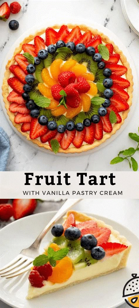 Cream Cheese Fruit Tart, Fruit Tart Decoration, Fruit Tart Glaze, Fruit Torte, French Fruit Tart, Fruit Tart Recipe Easy, Vanilla Custard Filling, Easy Fruit Tart, Easy Tart Recipes