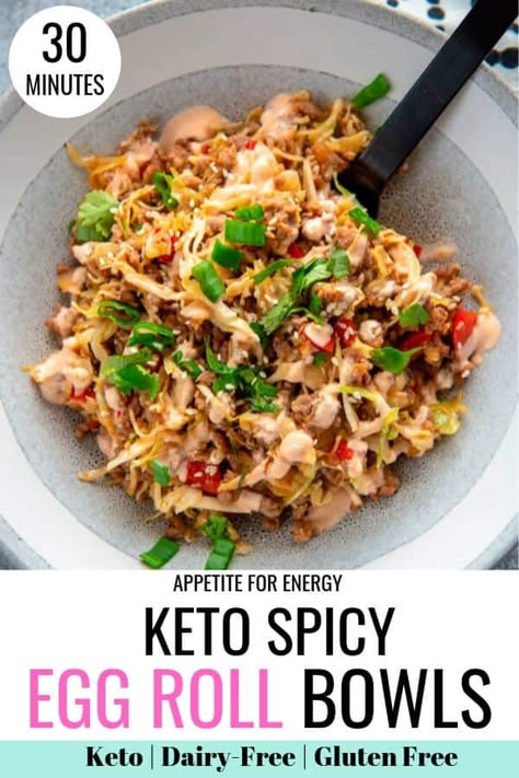 Pork Egg Roll Recipes, Egg Roll Bowls, Spicy Mayo Sauce, Keto Egg Roll, Telur Gulung, Asian Dish, Eggroll In A Bowl, Mayo Sauce, Egg Diet Plan