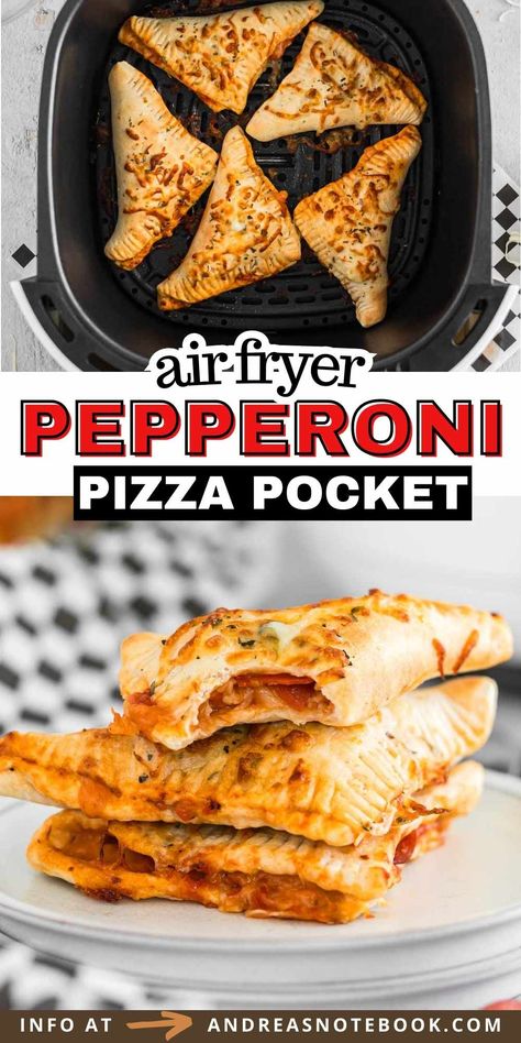 Learn how to make your own homemade hot pockets in the air fryer. Use Pillsbury pizza dough or make your own! These pepperoni pizza pockets make a quick and easy meal. Air Fried Pizza Dough, Air Fryer Pizza Pockets With Pizza Dough, Pepperoni Pizza Pockets, Air Fryer Pizza Pockets, Air Fryer Pizza Recipe, Air Fryer Pizza Bagels, Air Fryer Mini Pizzas, Air Fryer Lunch Ideas, Food Pockets