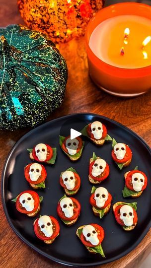 1.4M views · 5.3K reactions | Spooky Caprese Bites | 💀 SPOOKY CAPRESE BITES! 🥨
 
Ingredients:
-King’s Hawaiian Soft Pretzel Bites
-Fresh mozzarella pearls
-Small silicone skull mold
-Fresh basil
-Cherry... | By King's Hawaiian | Facebook Spooky Recipes, Halloween Party Menu, Caprese Bites, Soft Pretzel Bites, Halloween Food Crafts, Mozzarella Pearls, Tomatoes Mozzarella, Halloween Entertaining, Spooky Food