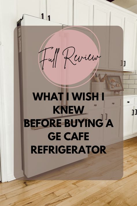 Ge Cafe Refrigerator Stainless Steel, Cafe Fridge Kitchen, Cafe Appliances Matte Black With Copper, Cafe Style Kitchen Appliances, Ge Profile Appliances Kitchens, Cafe Refrigerator In Kitchen, Ge Cafe Counter Depth Refrigerator, White Refrigerator Kitchen Wood Cabinets, White Cafe Refrigerator