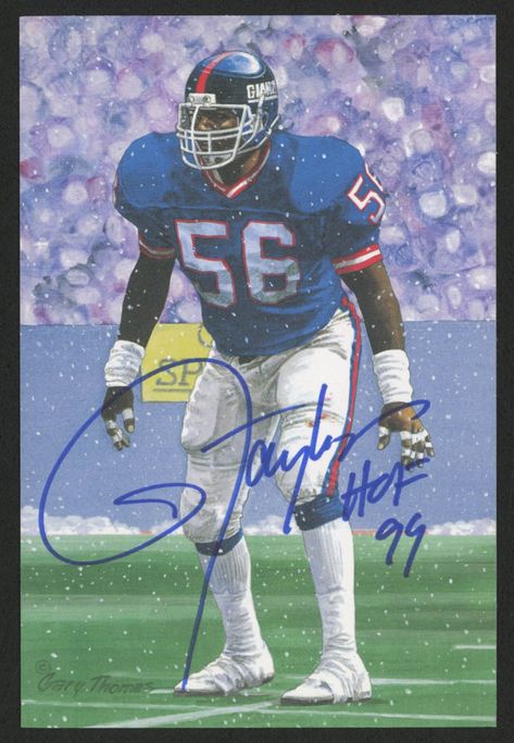 Online Sports Memorabilia Auction | Pristine Auction Lawrence Taylor, Nfl Football Art, New York Giants Football, New York Football, Giants Football, Football Hall Of Fame, Football Art, Sports Memes, Football Memes