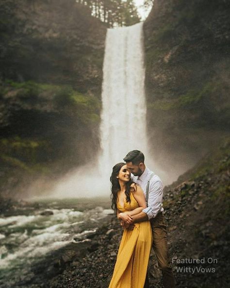 Wedding Shoot Ideas, Waterfall Wedding, Pre Wedding Photoshoot Outfit, Waterfall Photo, Wedding Photoshoot Props, Pre Wedding Shoot Ideas, Pre Wedding Photoshoot Outdoor, Engagement Pictures Poses, Pre Wedding Poses