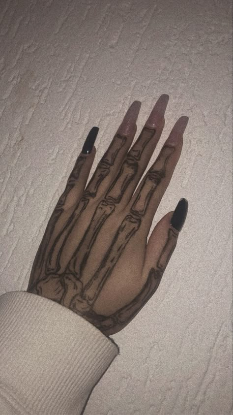 Skeleton Hand Drawing On Hand, Tattoos Skeleton Hand, Hand Drawing On Hand, Hand Drawing Tattoo, Tattoos Skeleton, Skeleton Hand Drawing, Bone Nails, Bone Hand Tattoo, Skeleton Hand Tattoos