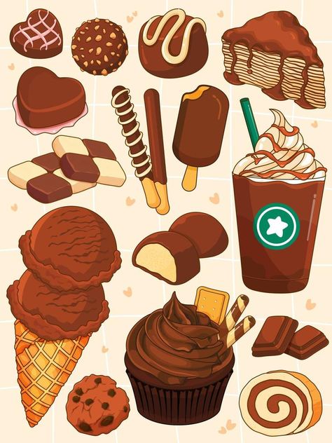 Chocolate Ice Cream Illustration, Chocolate Bar Illustration, Chocolate Illustration, Chocolate Drawing, Digital Art Inspiration, Dessert Drawing, Desserts Drawing, Ideas Illustration, Dessert Illustration