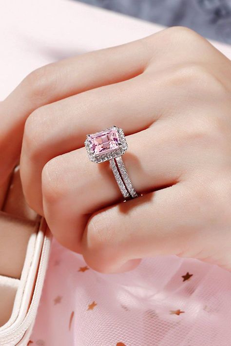 Pink And Diamond Engagement Ring, Pink Wedding Rings Diamond, Diamond Rings Emerald Cut, Engagement Rings Pink Diamond, Rings Pink Diamond, Engagement Rings Pink, Pink Wedding Ring, Pink Diamond Rings, Pink Diamond Wedding Rings