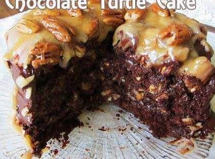 Easy Homemade Chocolate Turtle Cake #justapinchrecipes Chocolate Turtle Cake Recipe, Chocolate Turtle Cake, Chocolate Turtle, Caramel Cake Recipe, German Chocolate Cake Mix, Chocolate Turtles, Turtle Cake, Caramel Cake, Unsweetened Chocolate