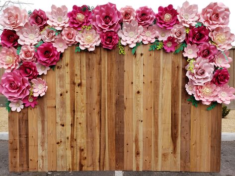 Beautiful 10ft by 10ft wooden panel flower backdrop. Perfect for your next event. Wedding Anniversary Decorations, Woodland Flowers, Grad Party Decorations, Wood Backdrop, Wooden Panel, Anniversary Decorations, Flower Backdrop, Church Decor, Grad Parties