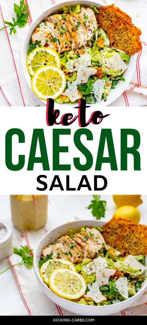 Keto Chicken Salad, Cheese Croutons, Caesar Salad Recipe, Creamy Dressing, Keto Lunch Ideas, Low Carb Salad, Chicken Caesar, Chicken Caesar Salad, Keto Chicken