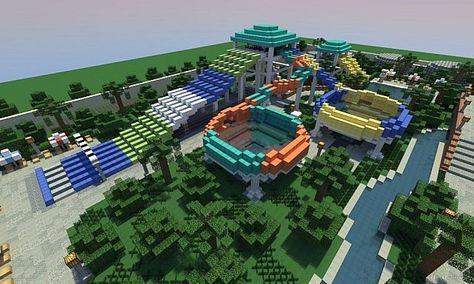 Caribbean Cove [Water Park] Minecraft Project (planetminecraft, 2014) Minecraft Water Park Ideas, Minecraft Waterpark Ideas, Minecraft Waterslide, Minecraft Water Park, Minecraft Theme Park Ideas, Minecraft Waterpark, Minecraft Organization, Minecraft Theme Park, Minecraft Amusement Park