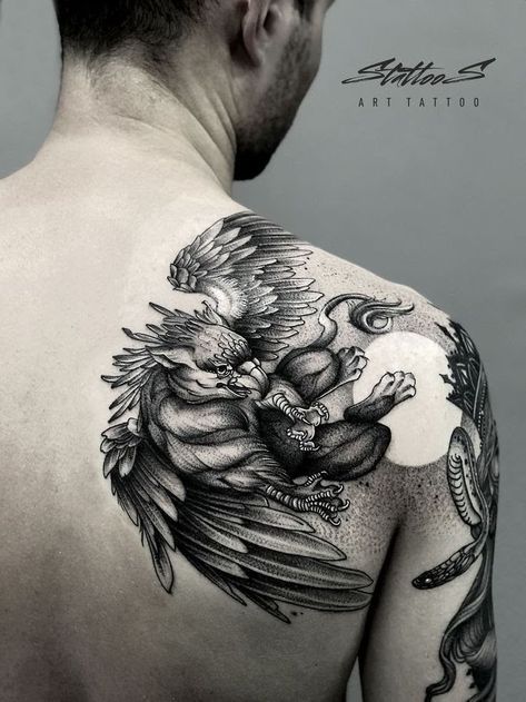 Everyday Tattoo, Griffon Tattoo, Gryphon Tattoo, Griffin Tattoo, Grey Eagle, Men Tattoos Arm Sleeve, Back Of Shoulder Tattoo, Back Tattoos For Guys, Mythology Tattoos