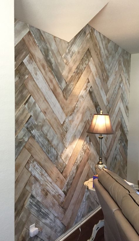 Reclaimed Wood Accent Wall, Wooden Accent Wall, House Interior Kitchen, Herringbone Wall, Wood Wall Design, Wood Pallet Wall, Wood Accent Wall, Accent Walls In Living Room, Pallet Wall