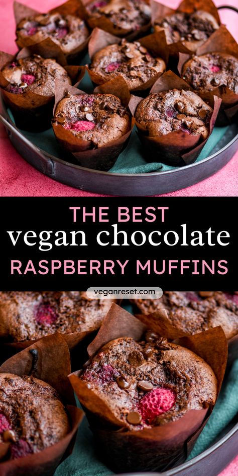 Raspberry Recipes Vegan, Raspberry Chocolate Recipes, Chocolate Raspberry Muffins, Reset Recipes, Healing Gut, Vegan Muffin, Cake Cravings, Vegan Breads, Breakfast Vegan