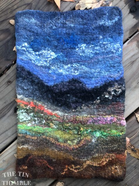 Felting with Embellishment Fibers: Our Top Tips - The Tin Thimble Fiona Duthie, Felting Tips, Felted Pictures, Mini Wall Hanging, Felt Wall Hanging, Novelty Yarn, Wool Felting, Wet Felting Projects, Felt Pictures