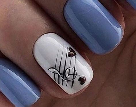 Music Note Nails, Music Nails, Gel Nail Art Designs, Nail Art Designs Diy, Blue Nail, Pretty Nail Art, Heart Nails, Best Nail, Fancy Nails