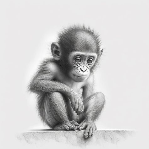 Photo pencil sketch cute monkey animal d... | Premium Photo #Freepik #photo #lemur #zoo-logo #wildlife-logo #baby-monkey Realistic Monkey Tattoo, Baby Monkey Drawing, Cute Pencil Sketches, Monkey Pencil Drawing, Cute Monkey Drawing, Monkey Sketch, Wildlife Logo, Forest Tattoo Sleeve, Elephant Paintings