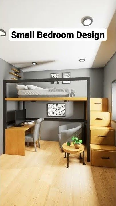 High Bed Desk Under, Small Room With Loft Bed, Teenager Boy Bedroom Ideas, Raised Bed Bedroom, Space Saving Beds For Small Rooms, Elevated Twin Bed, Loft Bed Ideas For Small Rooms Boys, Small Bedroom Double Bed, High Bed Small Room