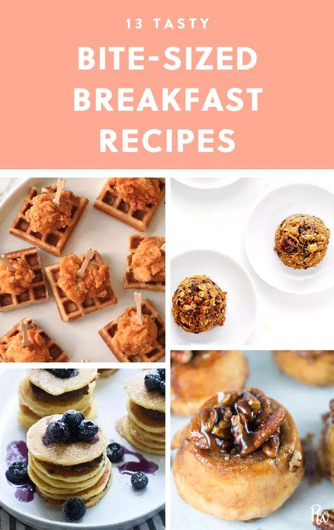 Small Bites Breakfast, Mini Breakfast Foods For Party, Brunch Bites Ideas, Sweet Breakfast Appetizers, Tiny Brunch Food, Creative Brunch Bites, Breakfast Skewer Ideas, Small Bites For Breakfast, Mini Brunch Appetizers