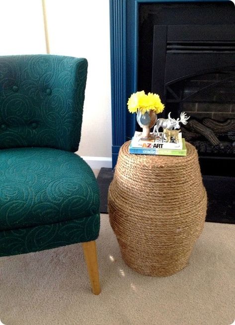 Diy Rope Ottoman Ideas, Rope Ottoman, Rope Side Table, Tire Rope Ottoman, Tire Craft, Nautical Rope, Ceramic Pots, Garden Stool, Thinking Outside The Box