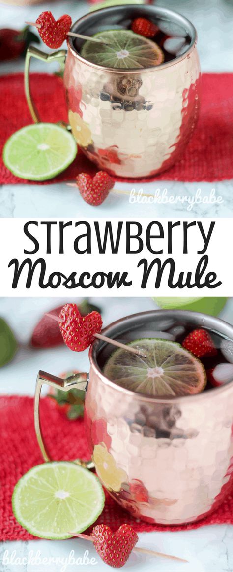 Strawberry Moscow Mule Recipe Strawberry Mule Drink Recipes, Strawberry Mule Recipe, Strawberry Moscow Mule, Cocktail Strawberry, Moscow Mule Drink, Mule Drink, Moscow Mules, Moscow Mule Recipe, Copper Mug