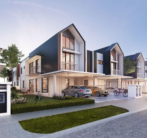 Showcase and discover the latest work from top online portfolios by creative professionals across industries. Row House Design, Cluster House, Townhouse Exterior, Modern Townhouse, Townhouse Designs, Duplex House Design, Minimalist House Design, Modern Architecture House, Row House