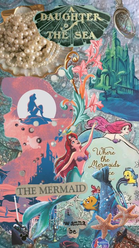 Disney Wallpaper Ariel, Disney Aesthetic Wallpaper Iphone, Disney Wallpaper For Ipad, Princesas Disney Wallpaper, Ariel Collage, Iphone Disney Wallpaper, The Little Mermaid Wallpaper, Little Mermaid Aesthetic, Ariel Wallpaper