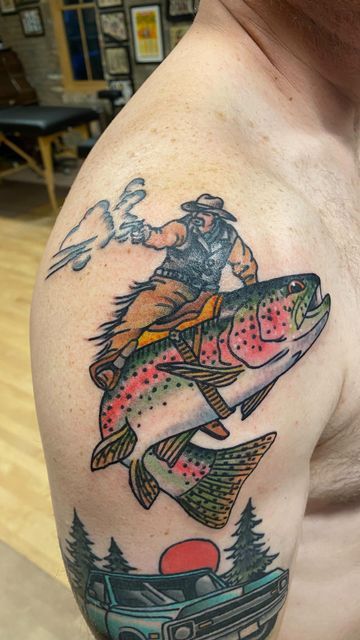 Bass Tattoo, Salmon Tattoo, Trout Tattoo, Fly Fishing Tattoo, Pinterest Tattoos, Hunting Tattoos, Cowboy Tattoos, Water Images, Traditional Tattoo Sleeve