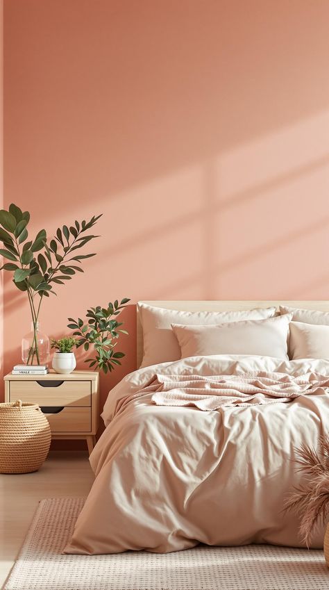 Pink Bedroom Ideas Pink Paint For Bedroom, Minimalist Pink Bedroom, Light Pink Bedrooms, Peach Bedroom, Pink Accent Walls, Pink Bedroom Design, Pink Bedroom Ideas, Pink Bedroom For Girls, Art Deco Pink