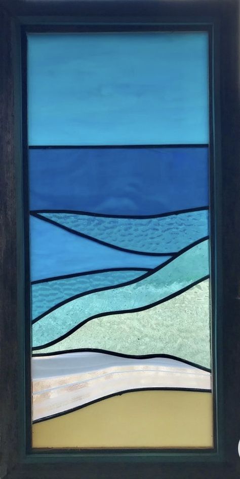 Beach Stained Glass Ideas, Ocean Stained Glass Patterns, Stained Glass Water Patterns, Stained Glass Sunrise, Wave Stained Glass Pattern, Stained Glass Beach Scenes, Stained Glass Wave, Stained Glass Waves, Stained Glass Ocean