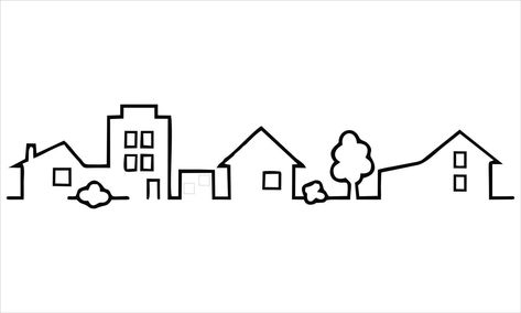 Illustration of a row of buildings and tall houses lined up to form a row of comfortable settlements. A symbol of quiet and comfortable urban life. Editable Vector House Line Illustration, A Symbol, Urban Life, Drawing Sketch, Embroidery And Stitching, I School, Line Drawing, Drawing Sketches, Vector Art