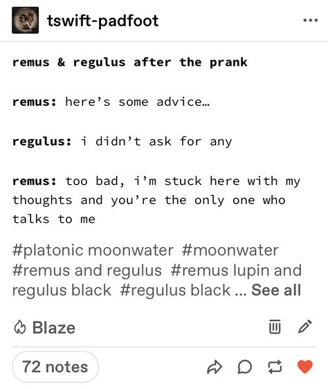 Regulus Black And Remus Lupin, Regulus X Remus, Regulus Black Kinnie Bingo, Trans Regulus Black Headcannons, Remus And Regulus Friendship, Regulus And Remus Friendship, Moonwater Platonic, Trans Remus Lupin, Regulus Black Kinnie Aesthetic