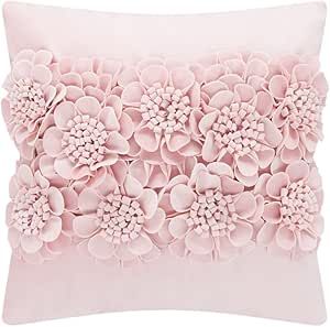 JWH 3D Flower Handmade Throw Pillow Cover Aesthetic Decorative Floral Accent Pillow Case Velvet Pillowcase Square Cushion Bed Couch Living Room Bedroom 18x18 Inch Barely Pink Pillow Case Bed, Flowers Pillow, Bed Cushion, Handmade Pillowcases, Floral Throw Pillow Covers, Flower Throw Pillows, Bed Cushions, Handmade Throws, Flower Pillow