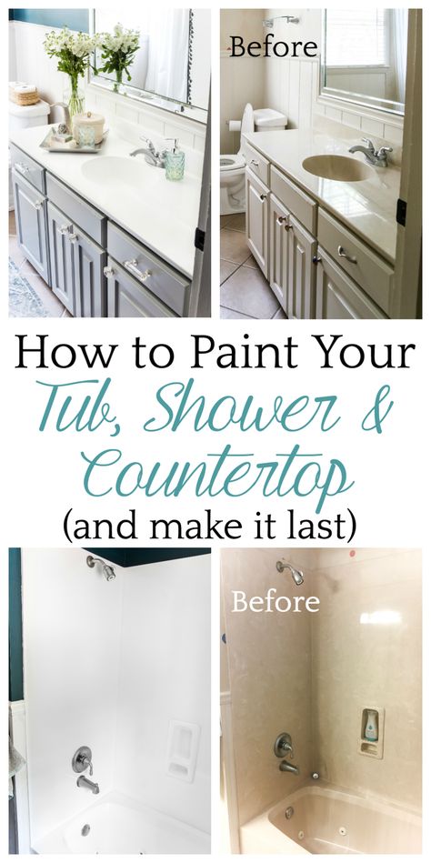 Paint A Sink, Painting A Sink, Bathroom Renovation Diy, Tile Refinishing, Diy Bathroom Makeover, Painting Shower, Tub Tile, Interior Minimalista, Diy Bathroom Remodel